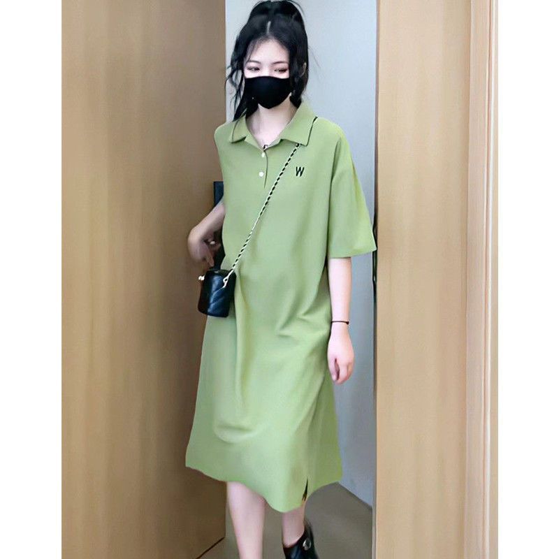 French design sense fried street polo collar dress female summer  new large size fat mm long knee skirt