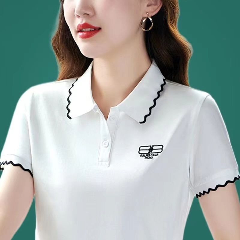 撿漏~外貿尾單大牌剪標撤櫃高檔短袖t恤女夏翻領polo領上衣潮