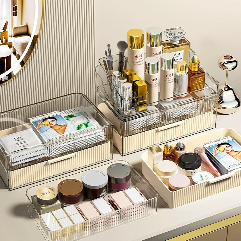 化妆品收纳盒防尘箱大容量桌面收纳箱梳妆台护肤品收纳箱置物架
