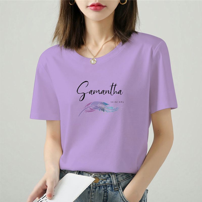 High-quality cotton round neck short-sleeved t-shirt for women 2023 new loose summer purple top bottoming shirt with ins trend