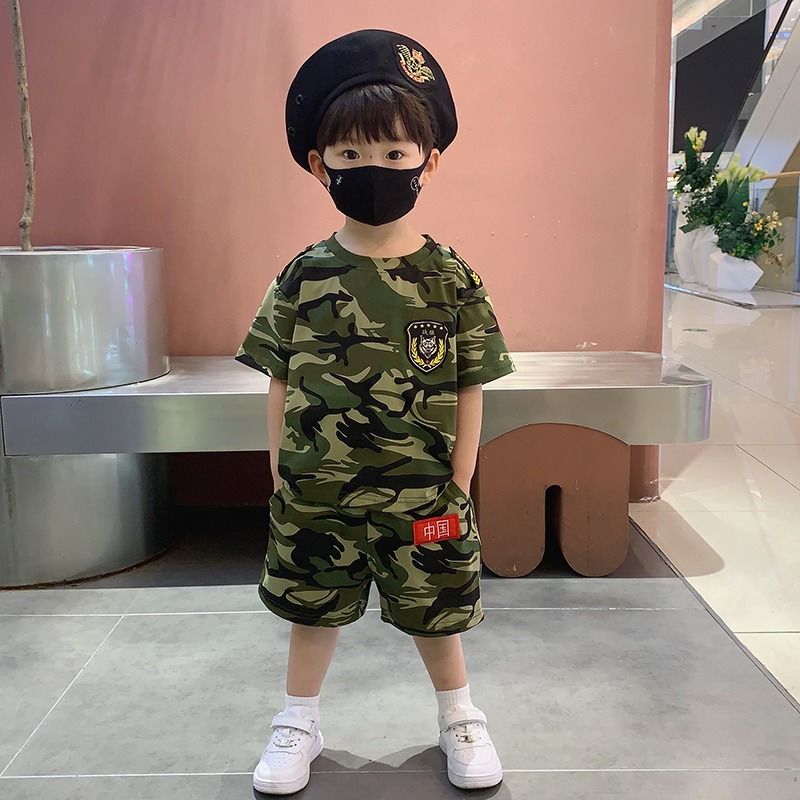 男童夏季套裝2023新款兒童夏裝時髦洋酷帥氣短袖迷彩小男孩衣服潮