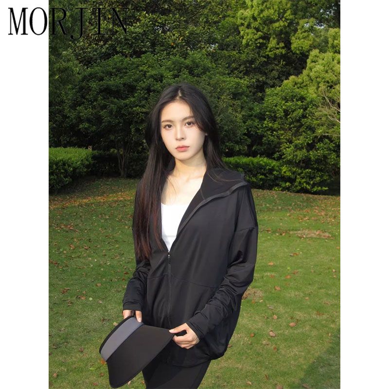 MORJIN black hooded ice silk sunscreen women's outerwear summer sports casual loose breathable sunscreen jacket