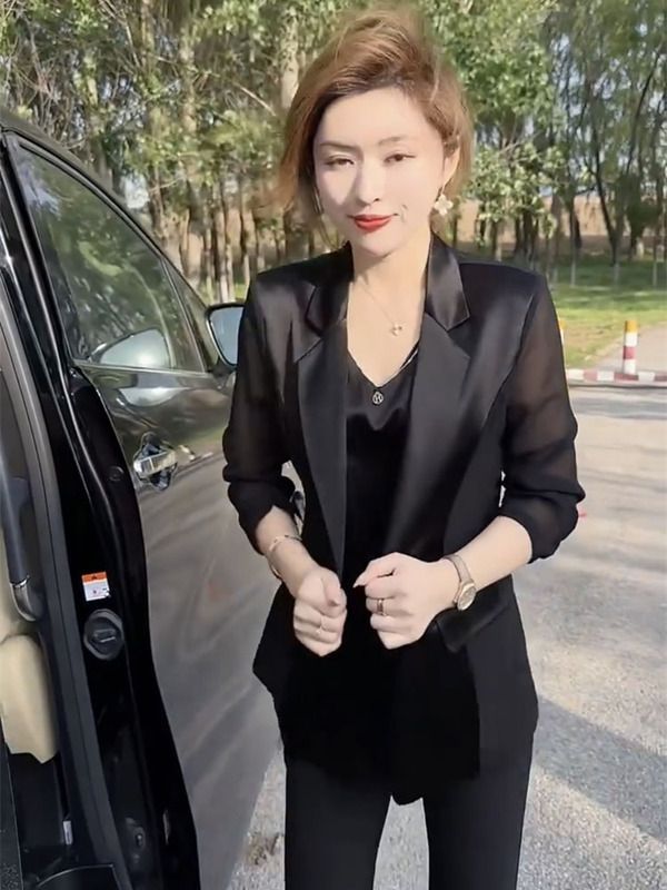 網紅同款時尚氣質顯瘦夏季薄款拼接西服女2023夏季新款防曬衣