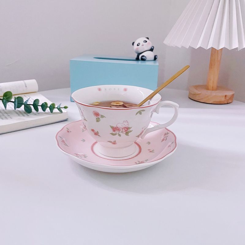法式复古碎花陶瓷咖啡杯碟粉色少女心可爱下午茶餐具套装礼物女生