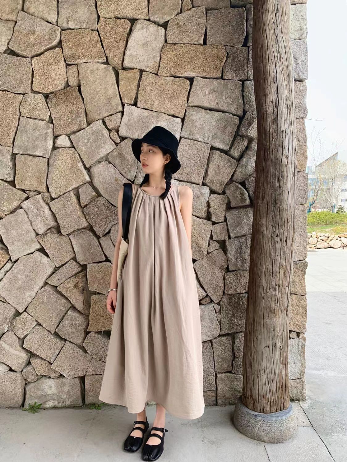 Tea break Japanese sleeveless dress long section loose and thin temperament loose feeling spring and summer new skirt women