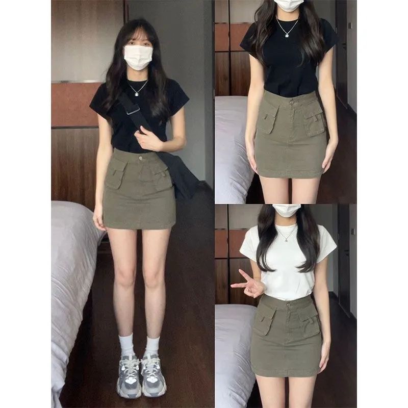 大碼美式復古工裝牛仔半身裙女胖mm夏季辣妹高腰顯瘦包臀短裙子潮
