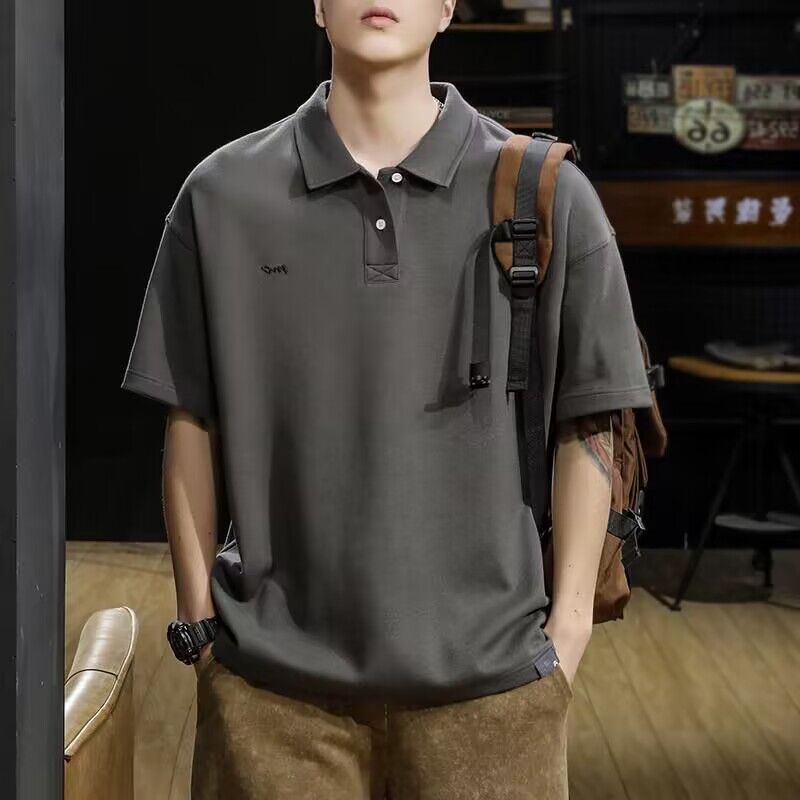 美式復古重磅短袖POLO衫男夏季潮牌寬鬆大碼翻領T恤男士保羅衫潮