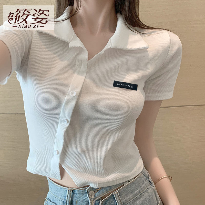 筱姿polo衫短袖t恤女裝夏季新款修身港味chic甜辣設計感上衣小眾