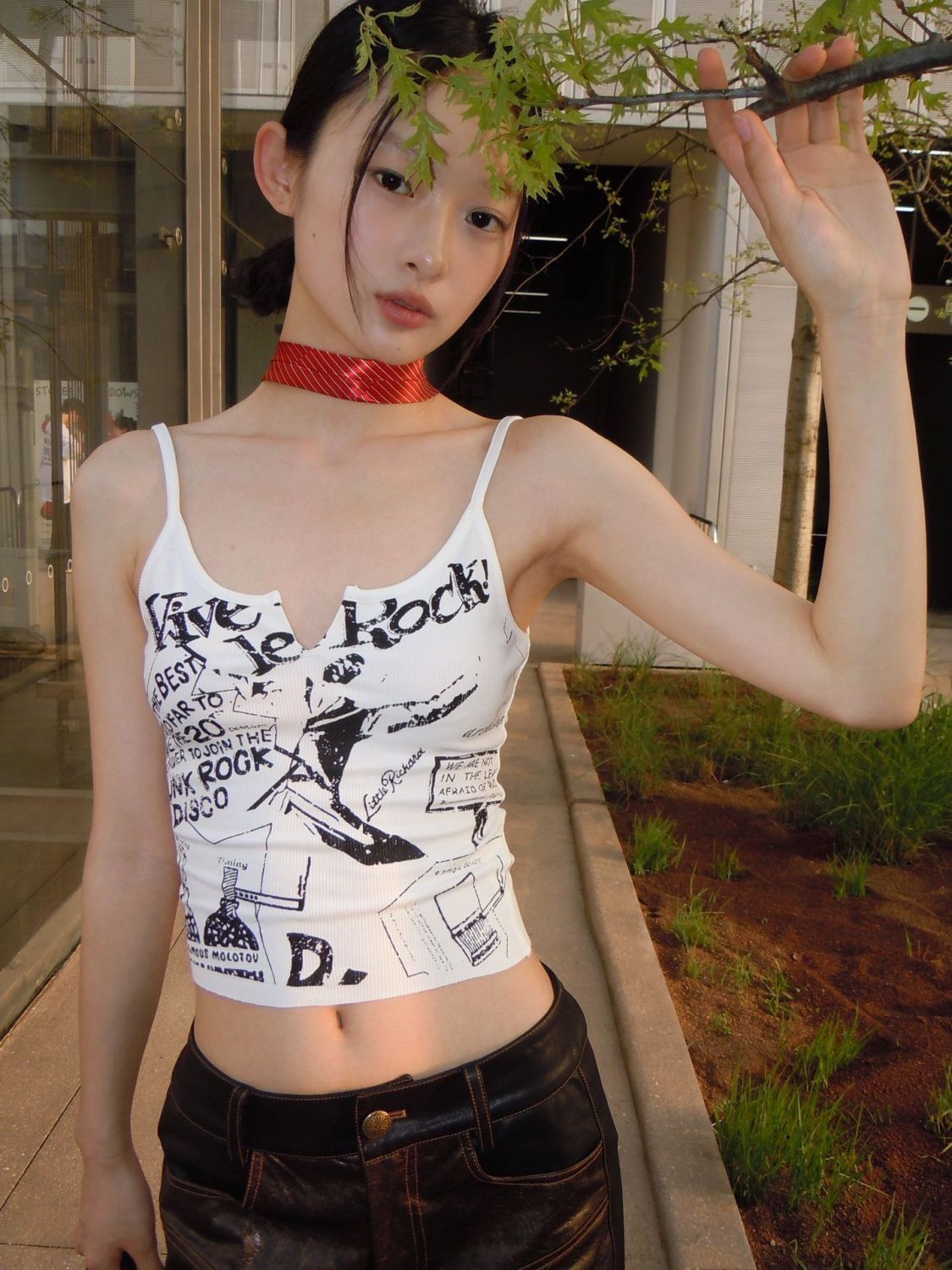 美式朋克風印花小吊帶 彈力背心女2023外穿打底內搭短款修身上衣