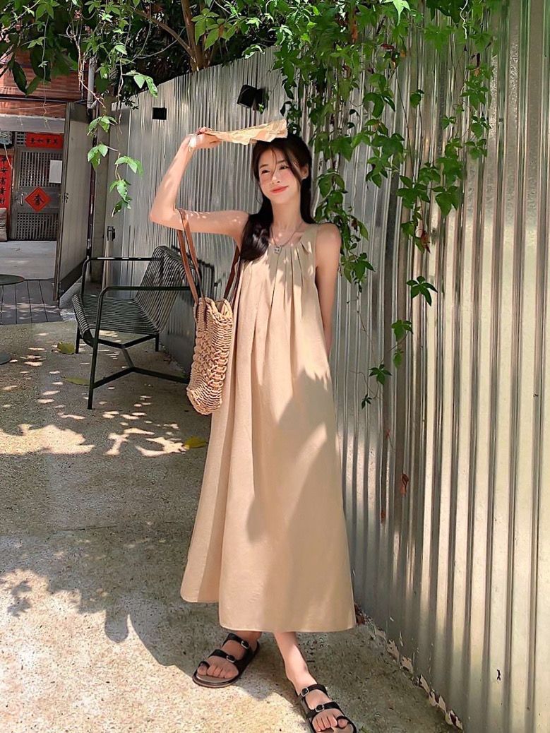 Tea break Japanese sleeveless dress long section loose and thin temperament loose feeling spring and summer new skirt women