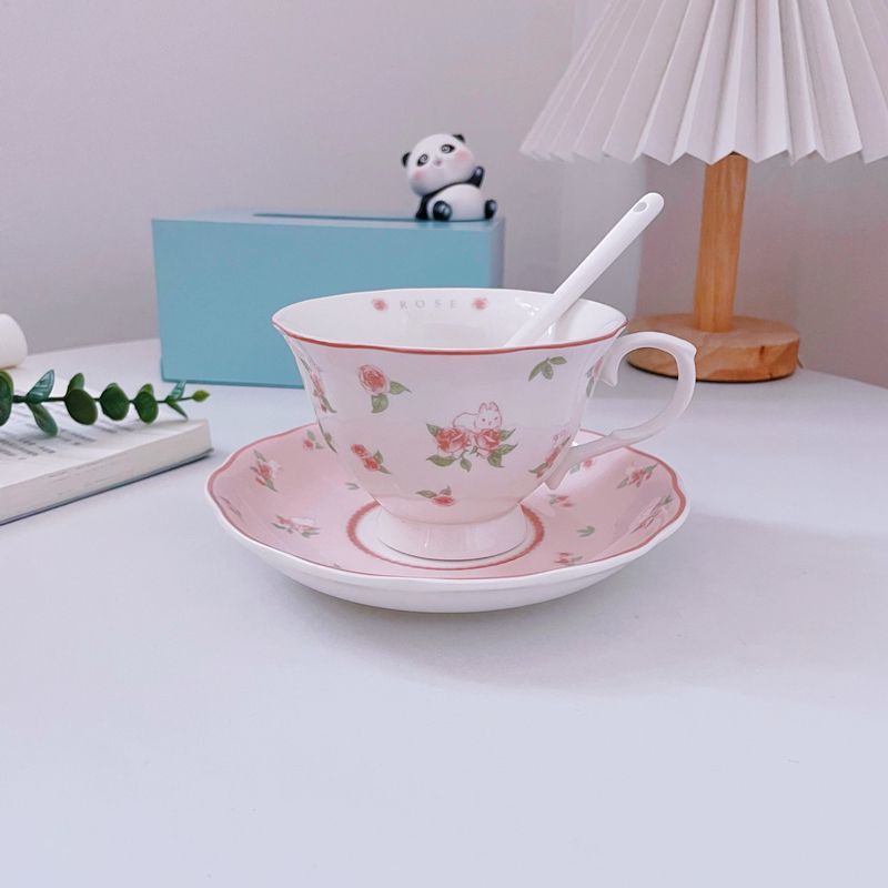 法式复古碎花陶瓷咖啡杯碟粉色少女心可爱下午茶餐具套装礼物女生