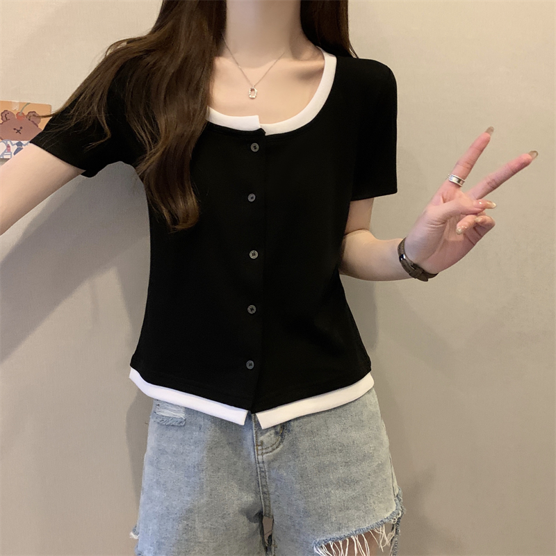 女裝新款大碼胖mm上衣女夏季洋氣小衫韓版小眾正肩短袖t恤2-300斤