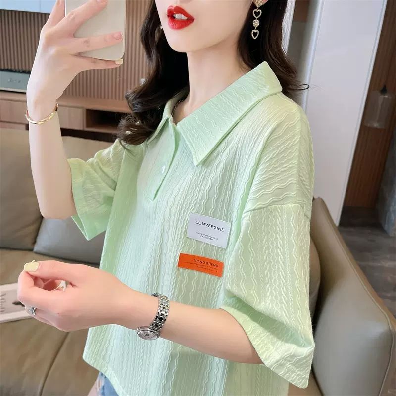 POLO collar short-sleeved t-shirt female small summer loose niche unique design sense short section thin top ins tide