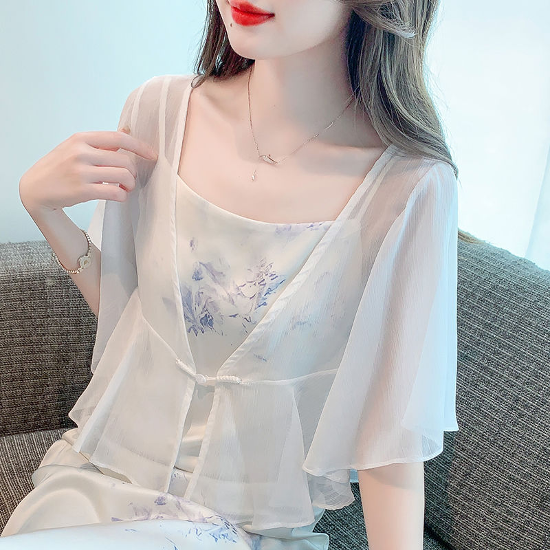 配吊帶裙子的雪紡小披肩外套女外搭薄款開衫韓系夏季短款防曬衣女