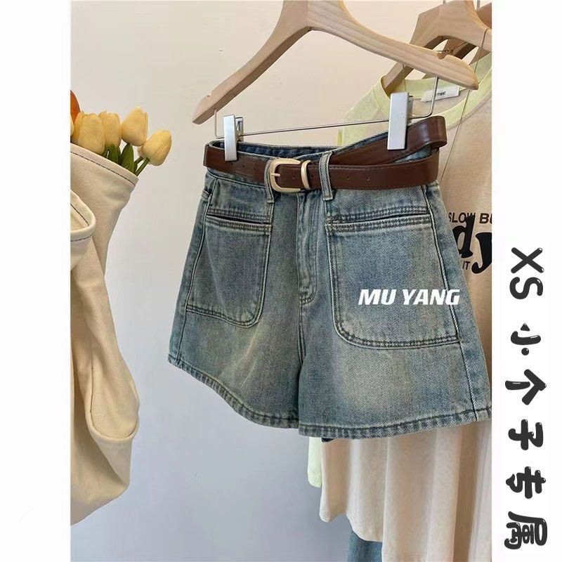 藍色水洗氣質a字牛仔短褲女夏季2023年新款小個子高腰顯瘦熱褲子