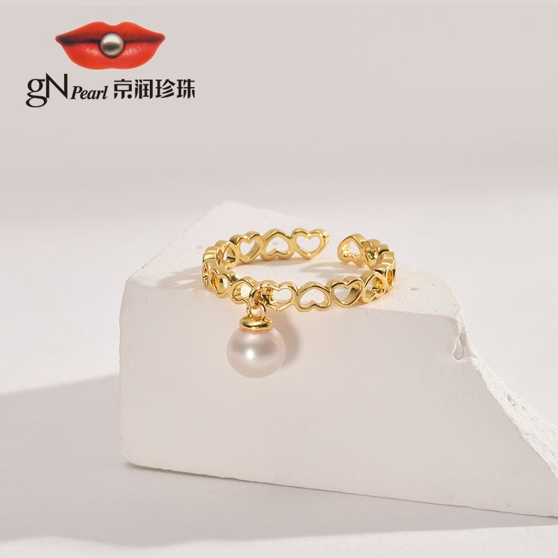 京润珍珠 怀言 合金淡水珍珠戒指5-6mm白色圆形通勤百搭ins新款