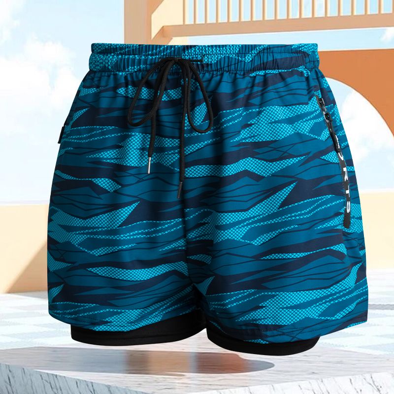 男士泳裤2023新款高档双层防尴尬舒适透气花色沙滩裤游泳健身装备