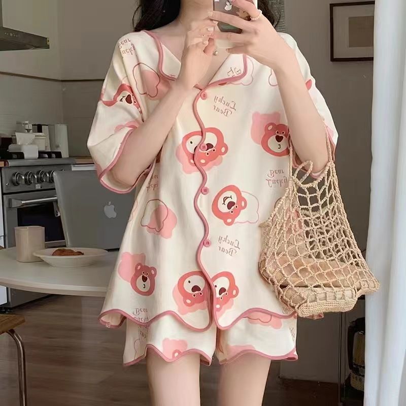 睡衣女夏季2023新款夏天涼爽透氣可外穿居家服韓版卡通可愛家居服