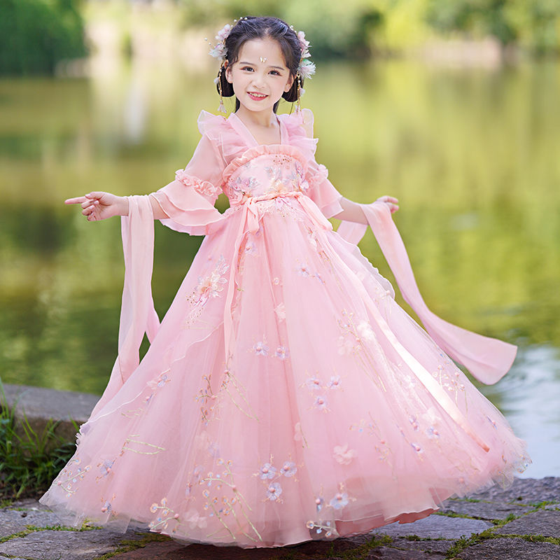  2023兒童新款公主裙子超仙古風漢服薄款連衣裙夏款女童唐裝襦裙