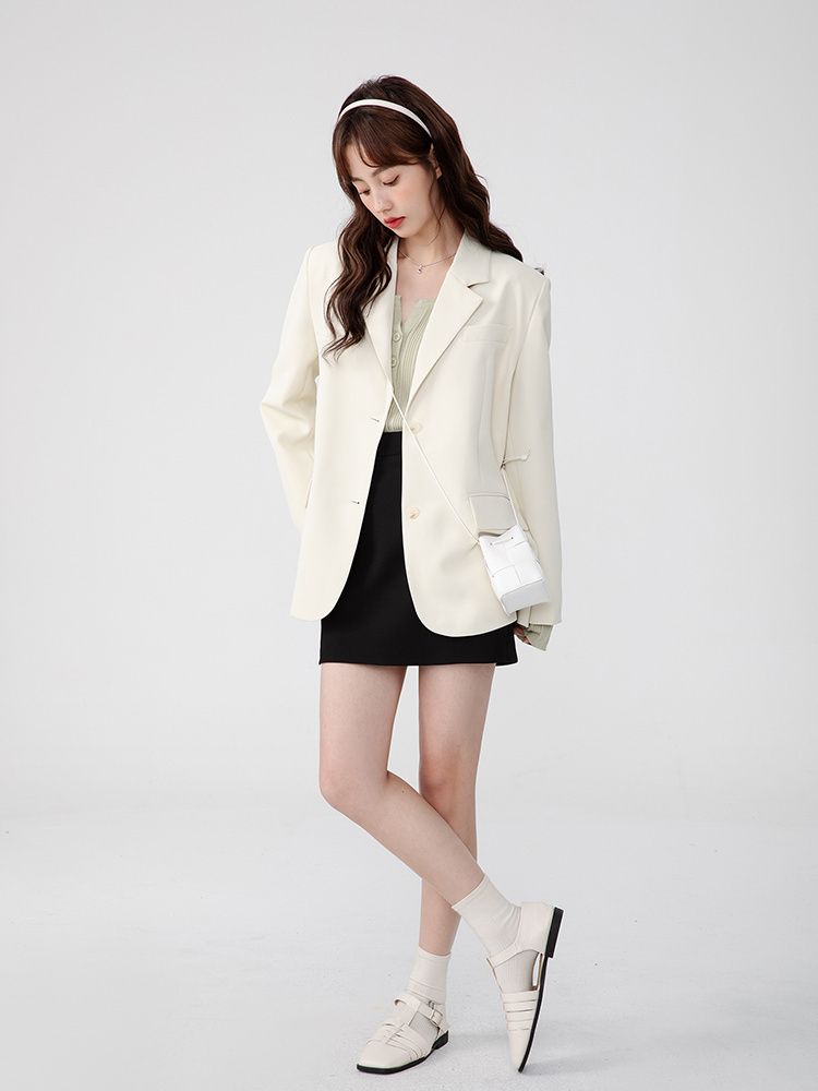 Off-white blazer women's spring and autumn new style small square shoulder Korean style all-match casual loose suit top
