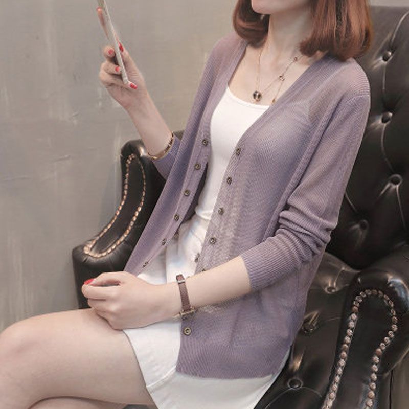 Ice silk knitted women's cardigan thin coat 2023 new women's summer small shawl with skirt sunscreen