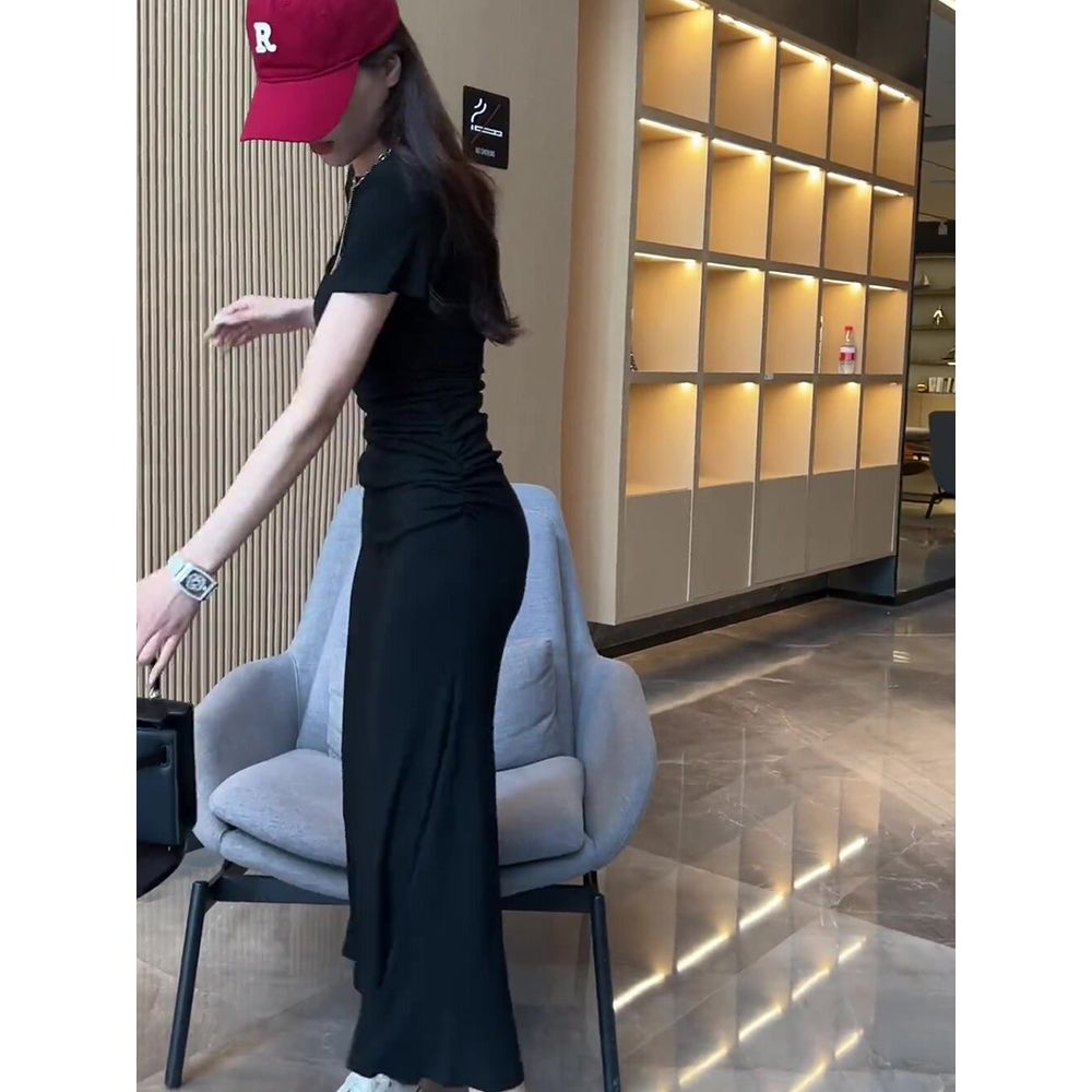 Xiaozi Temperament Black Hollow Fishtail Skirt  New Careful Machine Sexy Slim Thin Package Hip Dress