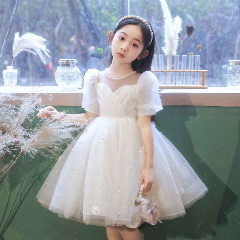兒童公主裙花童禮服夏女童生日宴小女孩主持人鋼琴演奏演出服高端