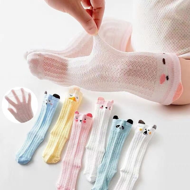 婴儿防蚊袜男女宝宝长筒袜夏季薄款新生儿棉袜可爱透气网眼空调袜