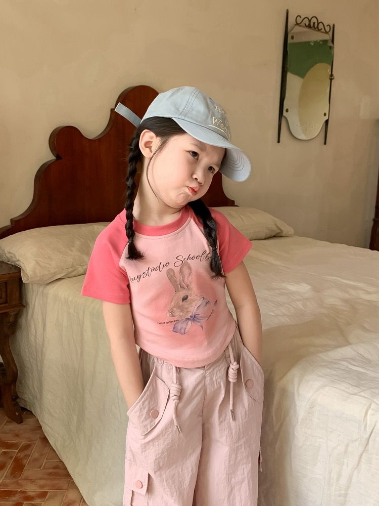 女童甜辣风短款插肩袖短袖T恤夏季新款儿童韩版时髦半袖上衣