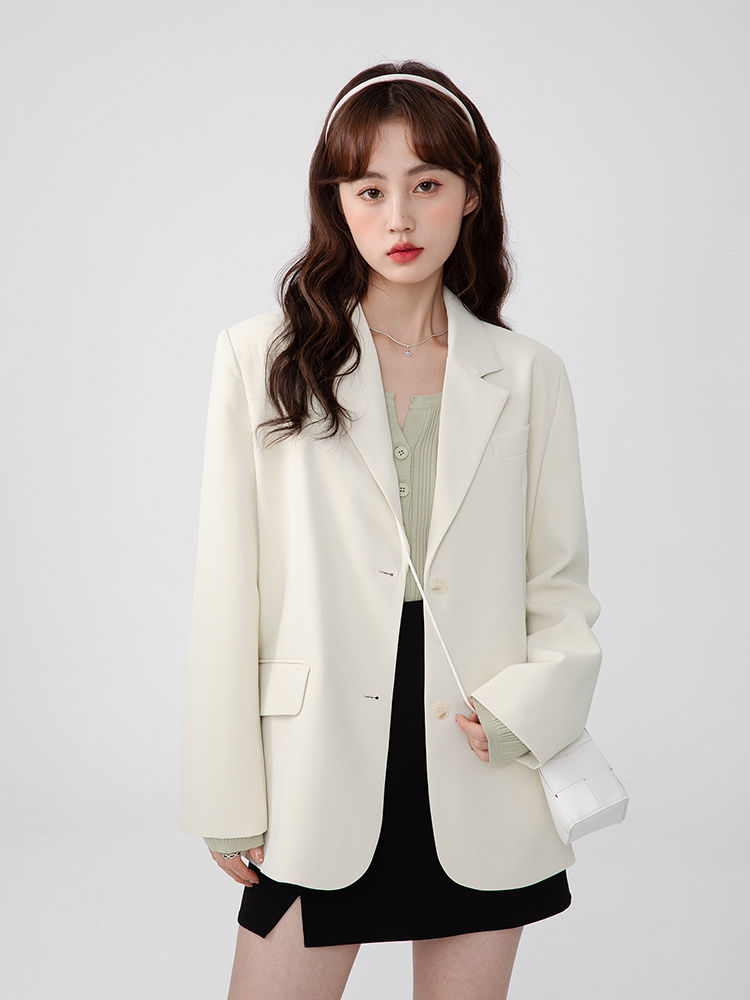 Off-white blazer women's spring and autumn new style small square shoulder Korean style all-match casual loose suit top
