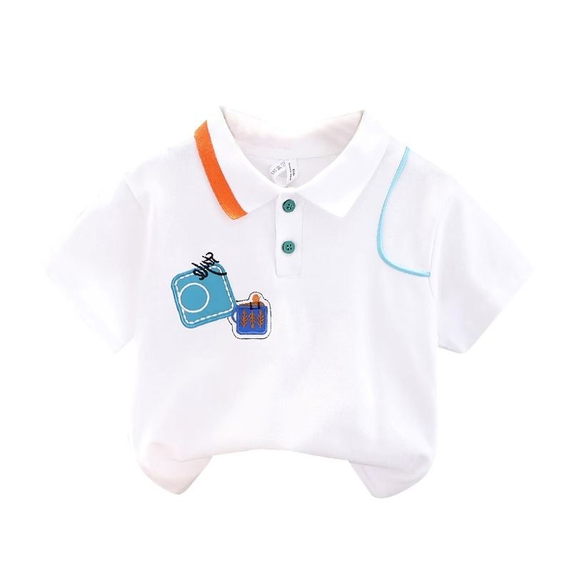 Pure cotton 2023 new summer style short-sleeved T-shirts for boys and girls, children's summer lapel POLO shirts, baby and middle-aged children's tops