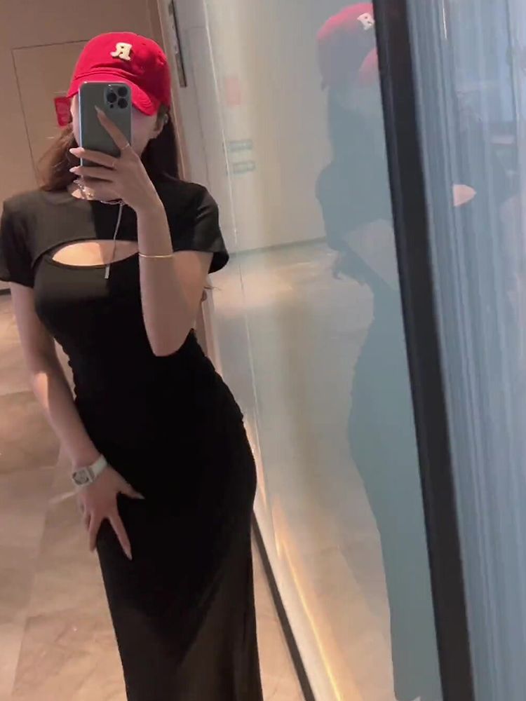 Xiaozi Temperament Black Hollow Fishtail Skirt  New Careful Machine Sexy Slim Thin Package Hip Dress