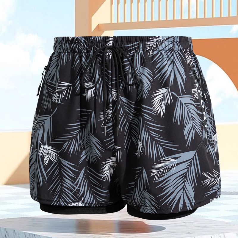 男士泳裤2023新款高档双层防尴尬舒适透气花色沙滩裤游泳健身装备
