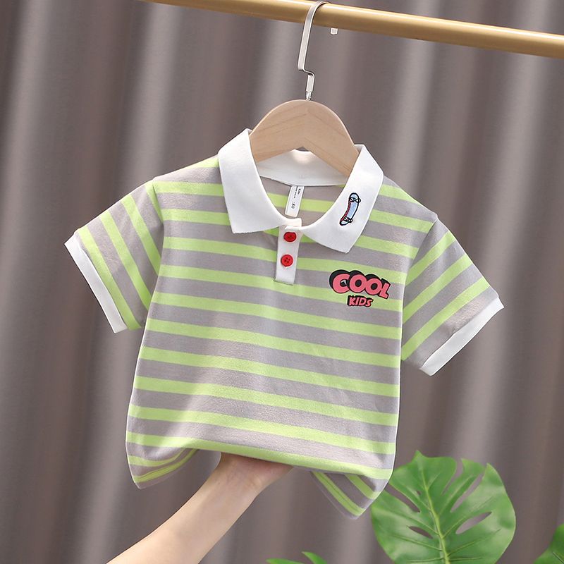 2023 summer short-sleeved t-shirt stand collar new handsome children's half-sleeved POLO shirt summer tops for children and middle-aged children