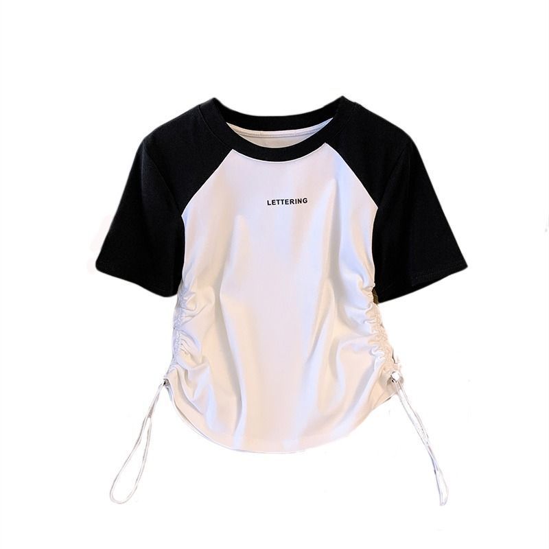 Summer ins wind pure desire wind loose large size short-sleeved t-shirt women's clothing slightly fat mm front shoulder small fresh sweet upper clothes