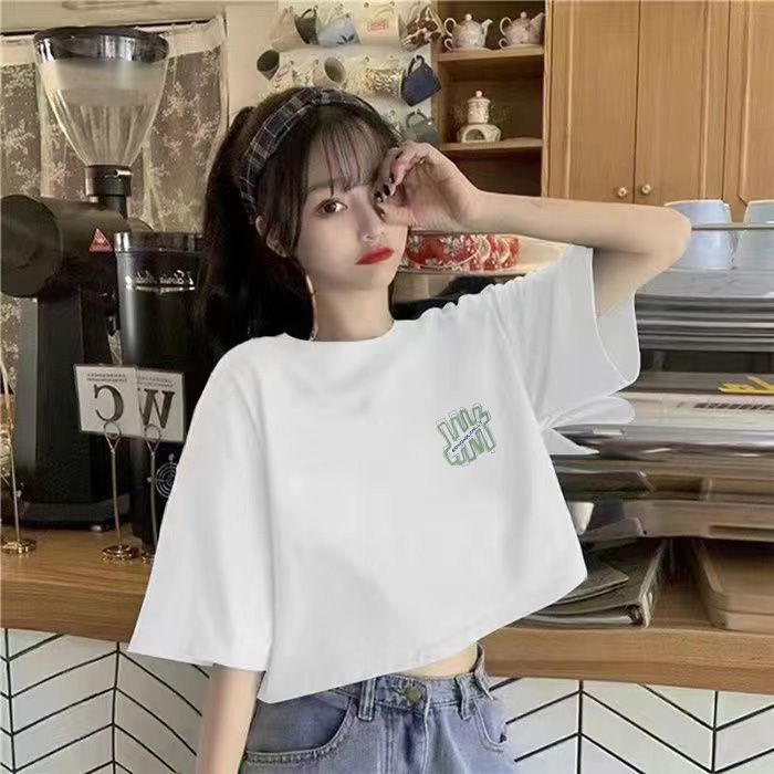 100%純棉法式復古正肩短款上衣寬鬆夏季短袖t恤女設計感小眾ins潮