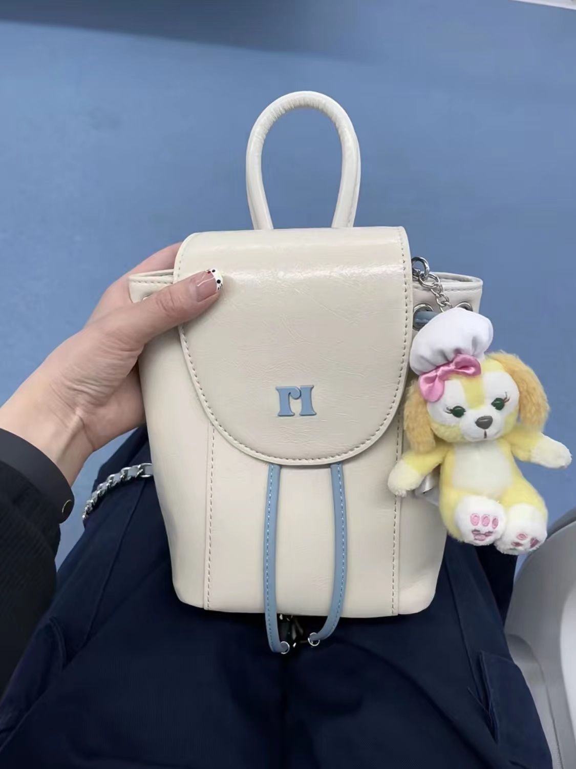 2023新款 M字抽繩迷你鏈條雙肩包女美式復古小眾設計感單肩小包包