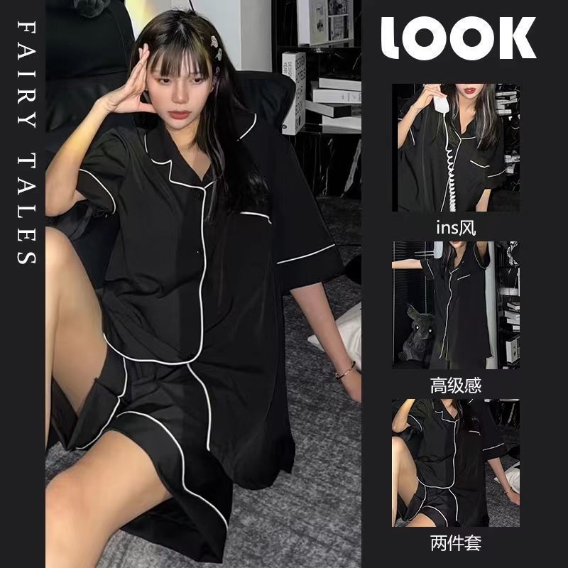 2022年新款冰絲睡衣女夏季寬鬆大碼家居服韓版胖mm短袖可外穿套裝