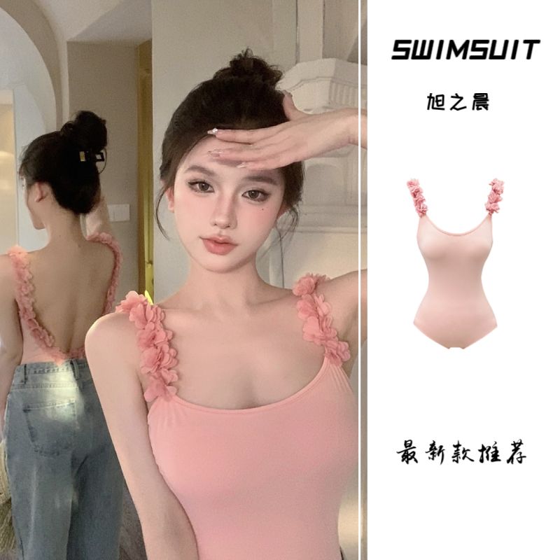 帶胸墊露背泳衣女冬季度假吊帶修身辣妹甜美純欲風泡溫泉可愛泳裝