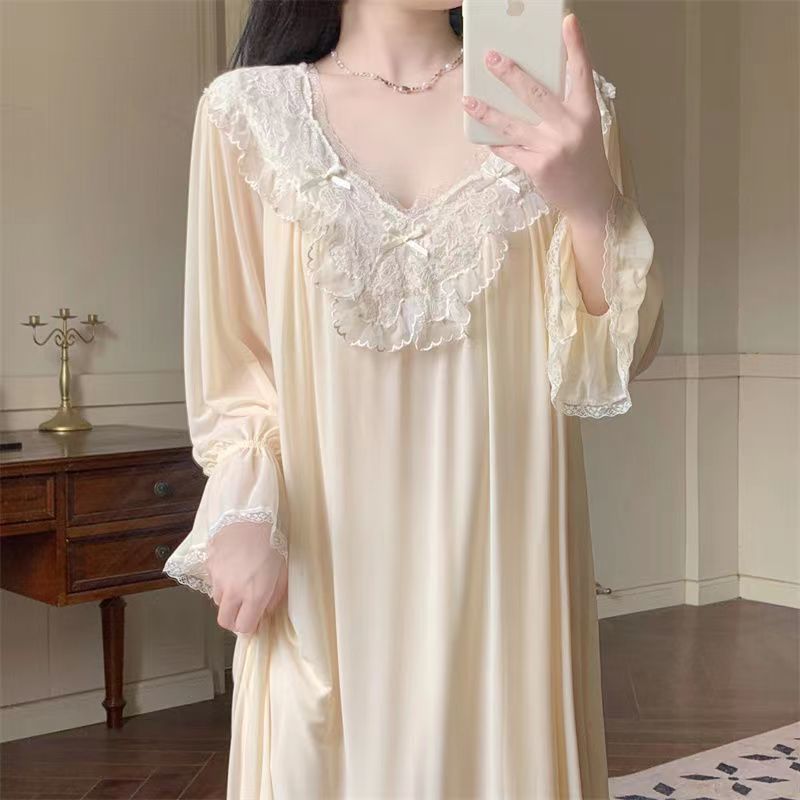 Super large size 2-300 catties super fairy over the knee lace nightdress fat MM French court sweet nightdress thin section home skirt