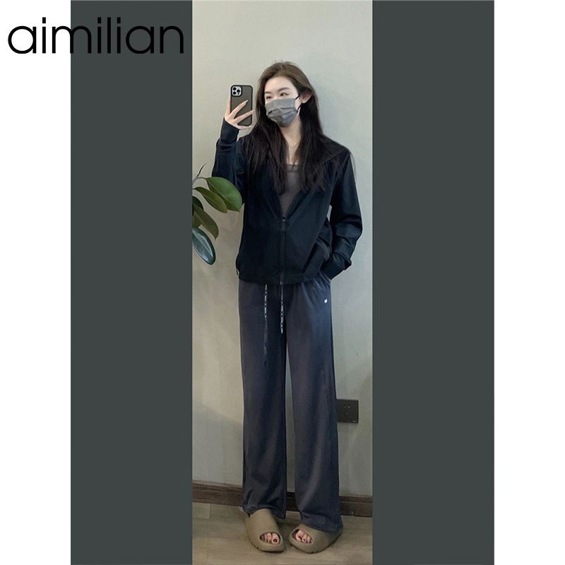 aimilian black ice silk sun protection clothing women's summer loose 2023 new sports outdoor breathable thin jacket