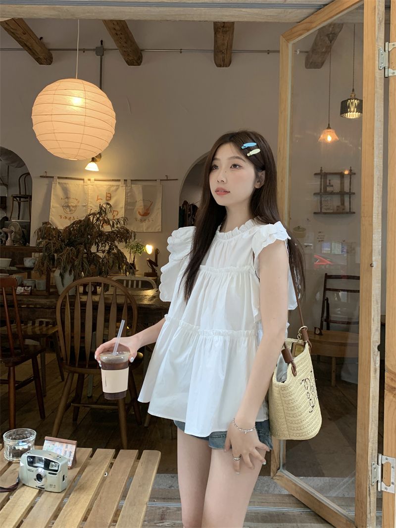 Xiaozi White Flying Sleeve Shirt Women's Design Sense Niche Shirt 2023 New Loose Slimming High-end Sense Top