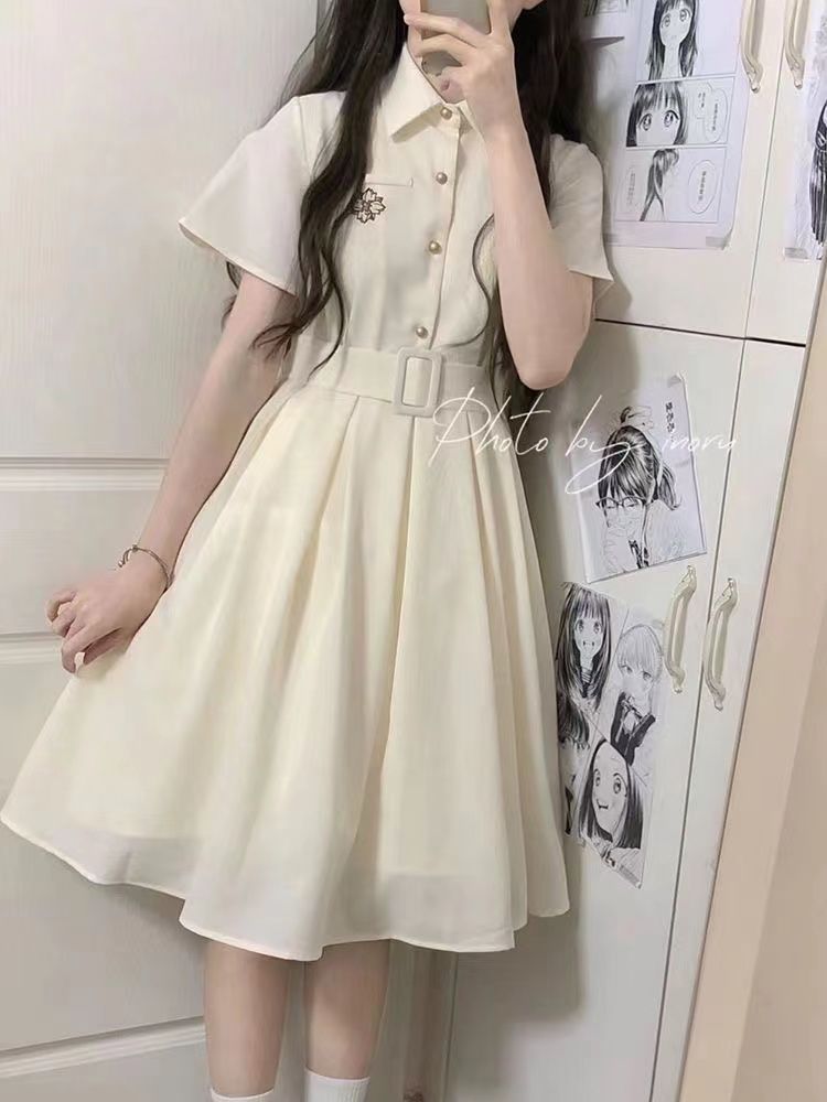 日系學院風甜妹jk制服收腰顯瘦短袖連衣裙夏日女學生初戀感a字裙