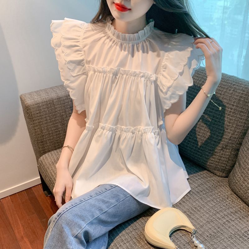 Xiaozi Feifei Sleeve White Shirt Women's Sweet Western Style Age-Reducing Design Sense Niche Tops This Year Popular Beautiful Small Shirts