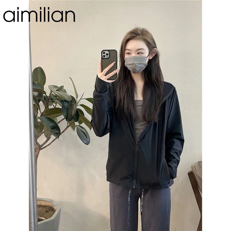 aimilian black ice silk sun protection clothing women's summer loose  new sports outdoor breathable thin jacket