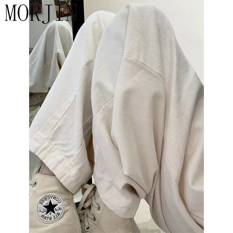 MORJIN Japanese cotton and linen high waist casual wide-leg pants women's summer small straight tube loose lazy and thin carrot pants