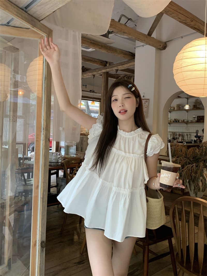 Xiaozi White Flying Sleeve Shirt Women's Design Sense Niche Shirt 2023 New Loose Slimming High-end Sense Top