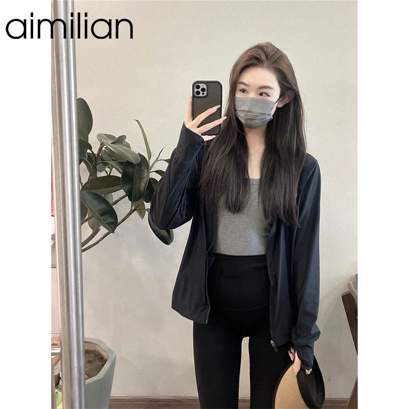 aimilian black ice silk sun protection clothing women's summer loose 2023 new sports outdoor breathable thin jacket