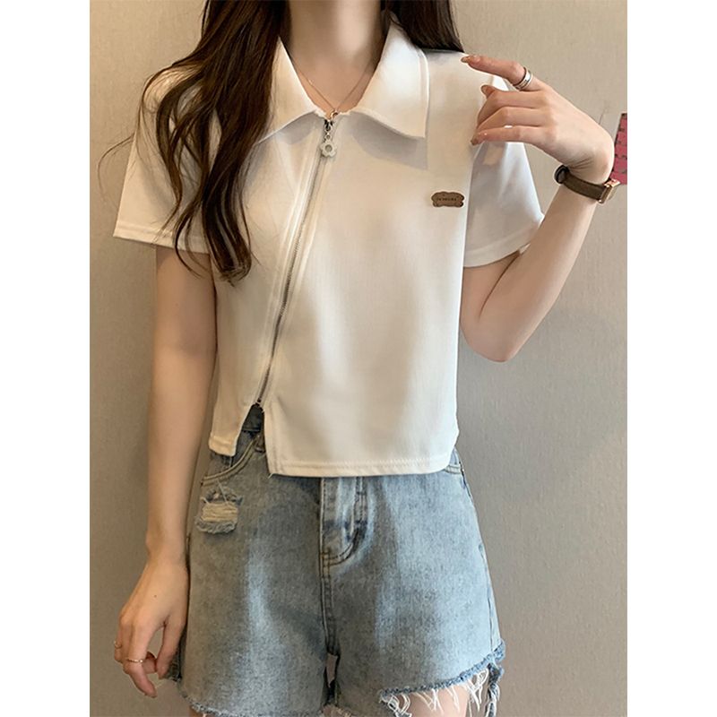 大碼女夏季設計感小眾正肩短袖T恤胖mm小個子修身顯瘦polo衫上衣