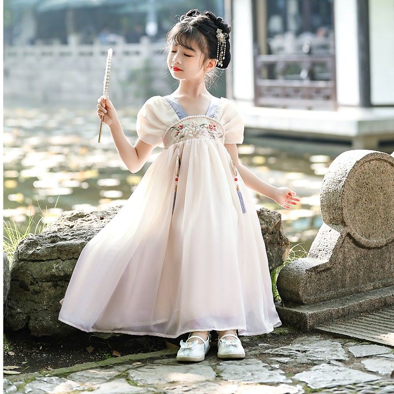原創女童漢服夏季薄款小孩連衣裙古風超仙中國風公主兒童古裝裙子